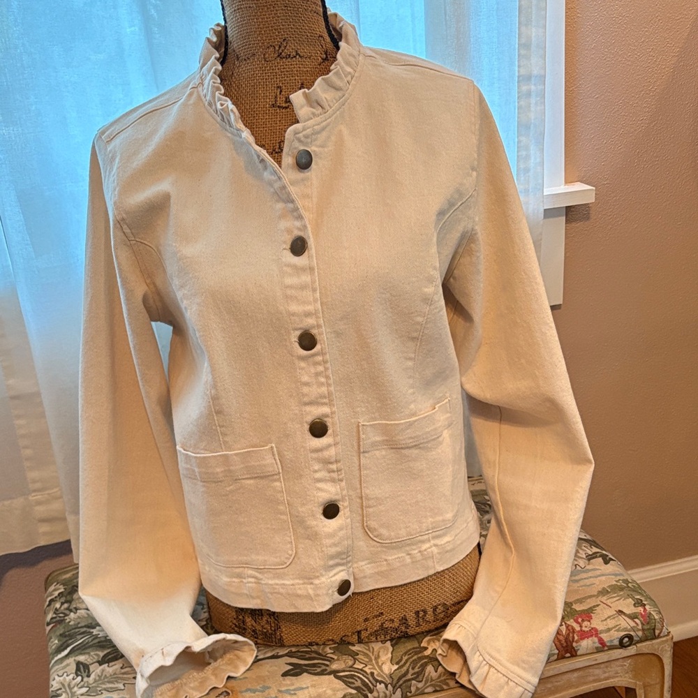 Women's Kate & Sam denim Cream Jacket with ruffles